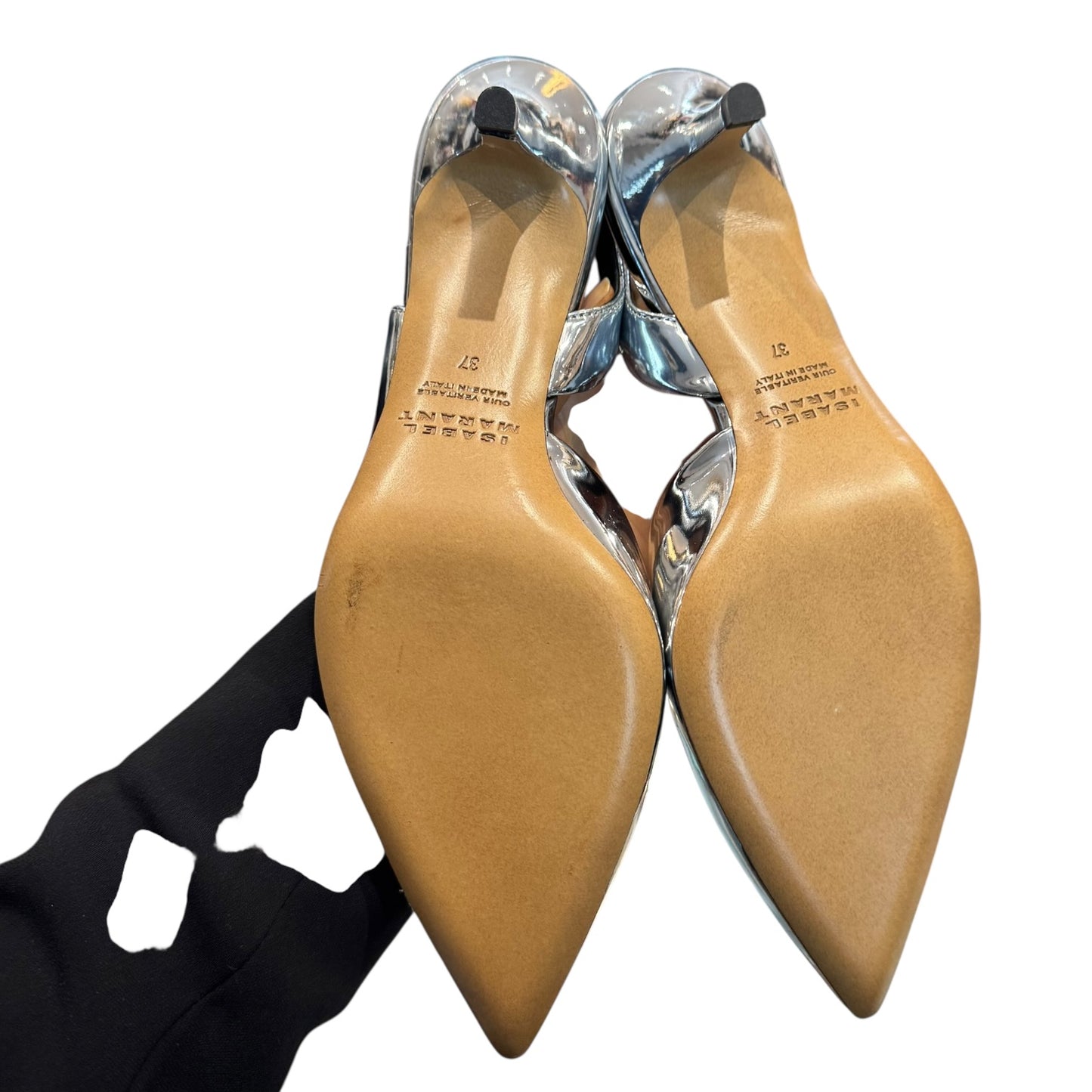 Isabel Marant Piery Mirrored Leather Slingback Pumps - 37/4