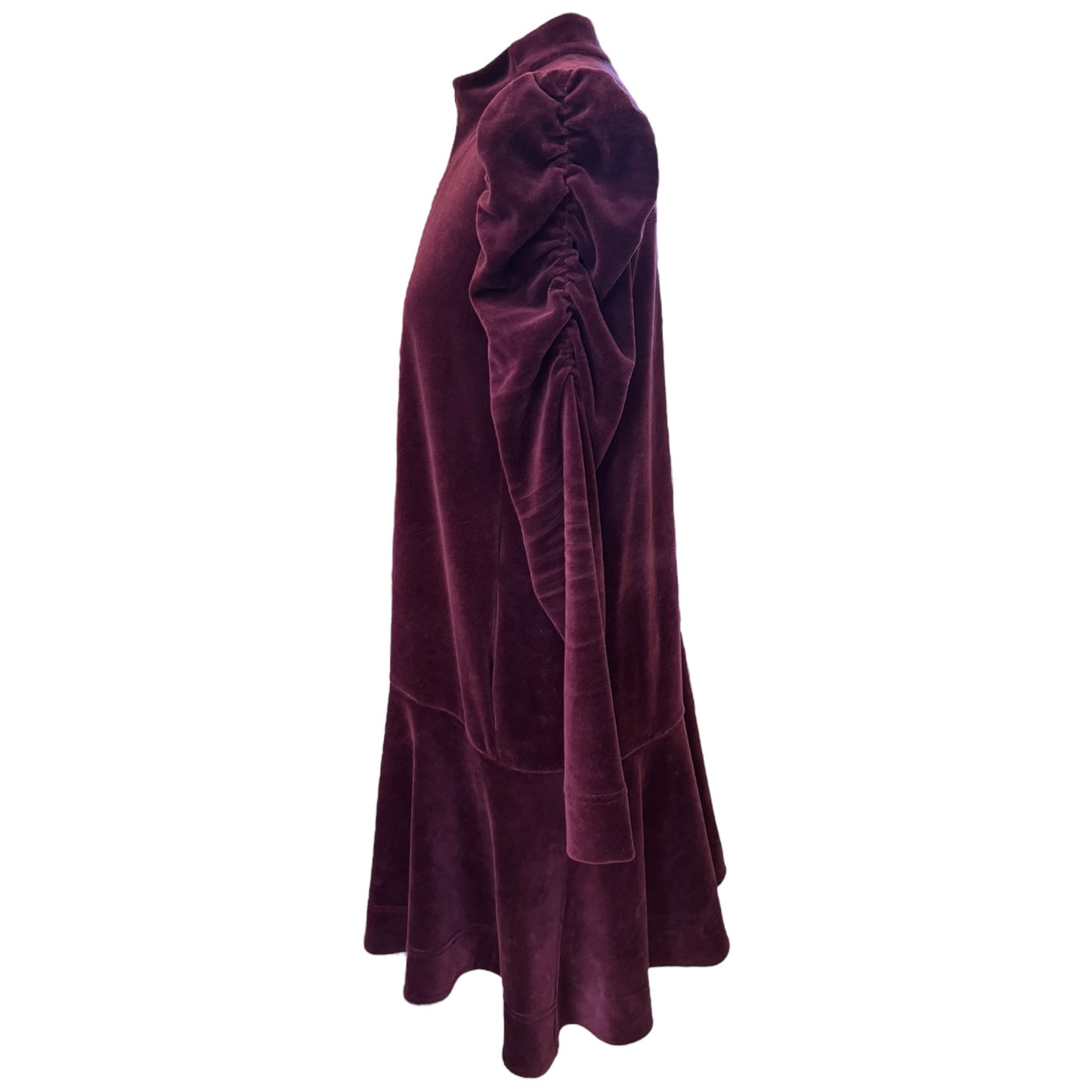 Me + Em Burgundy Ruche Sleeve Stretch Velvet Swing Dress - 12