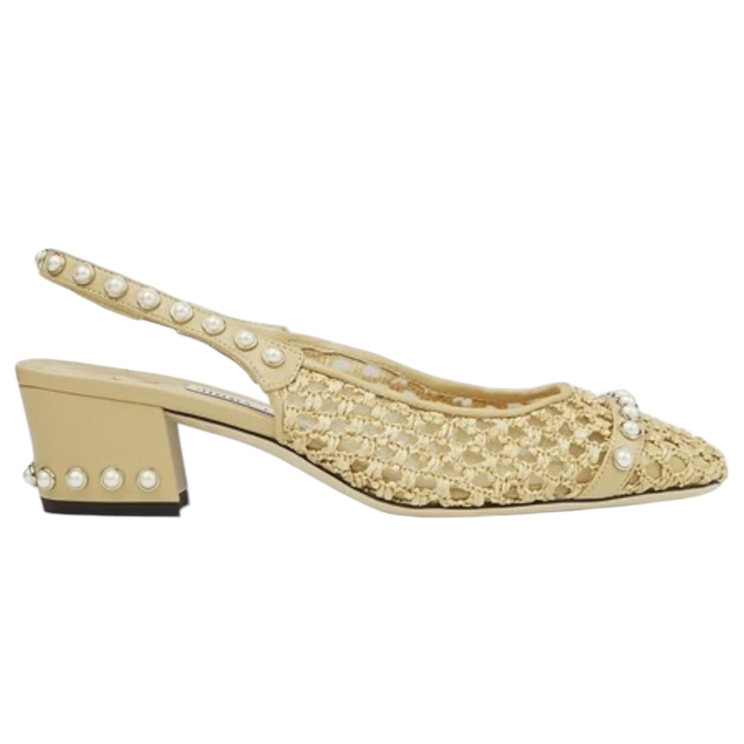 Jimmy Choo 'Hya' Raffia and Pearl Slingback Kitten Heels - 40/7