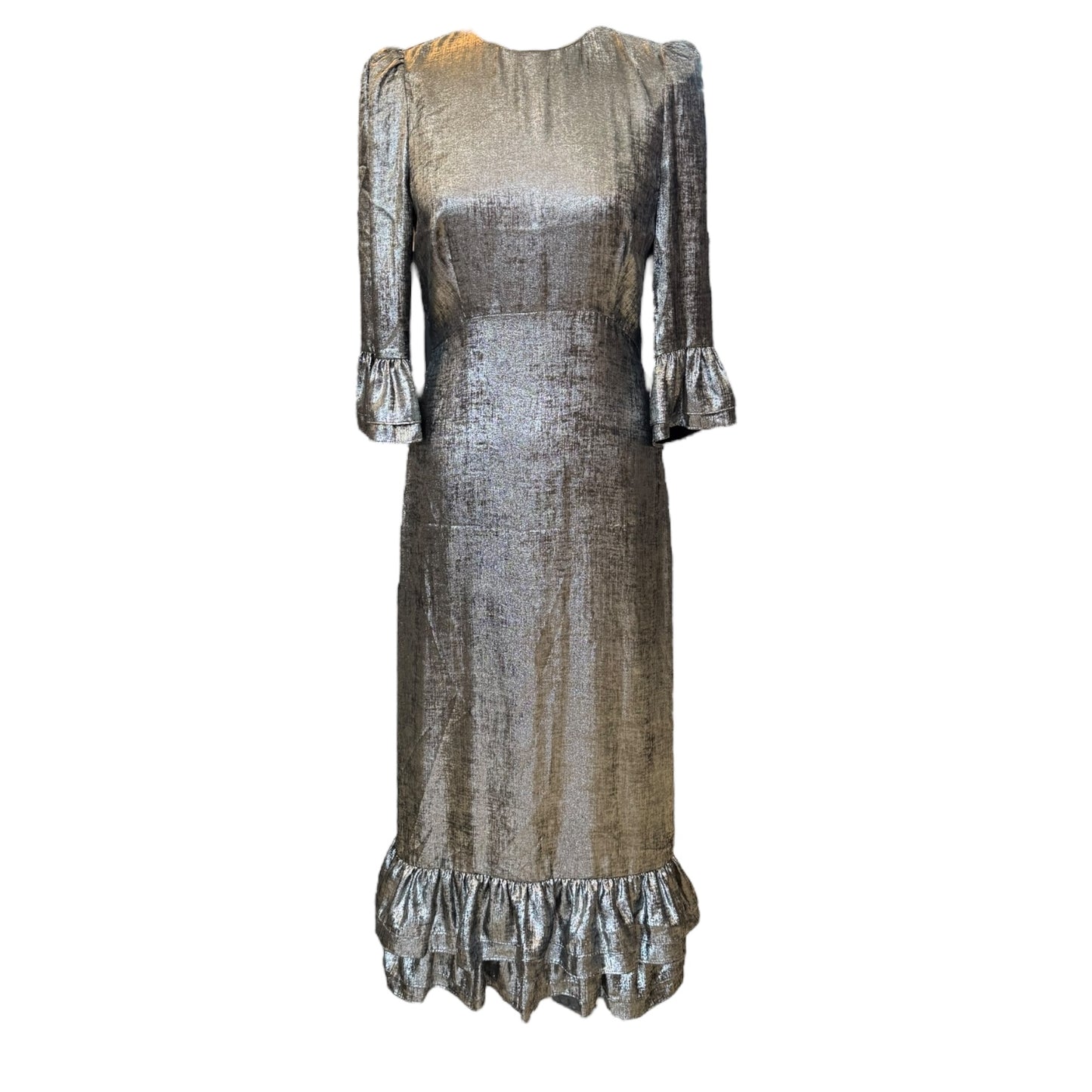 Mint Velvet Metallic Silver Midi Dress - 8 - NEW