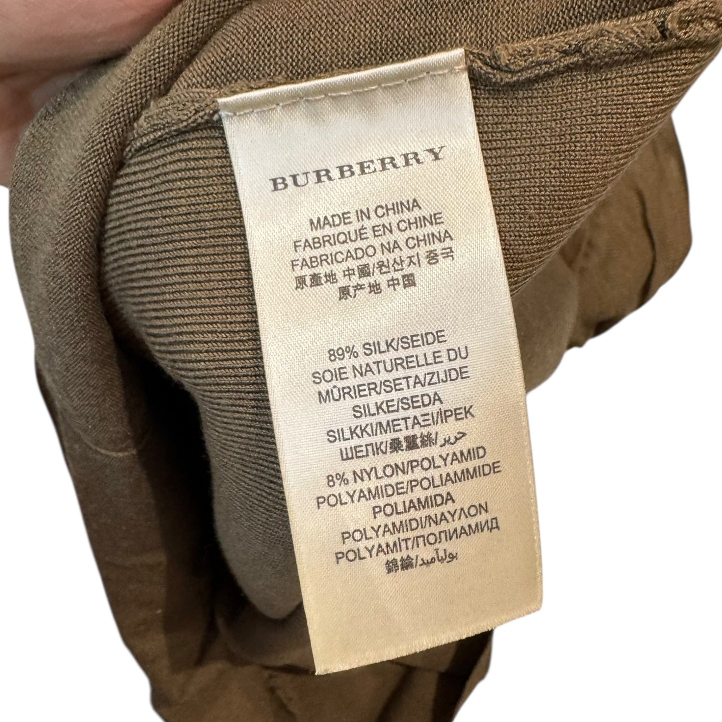 Burberry Khaki Silk Ruched Top - 10/12