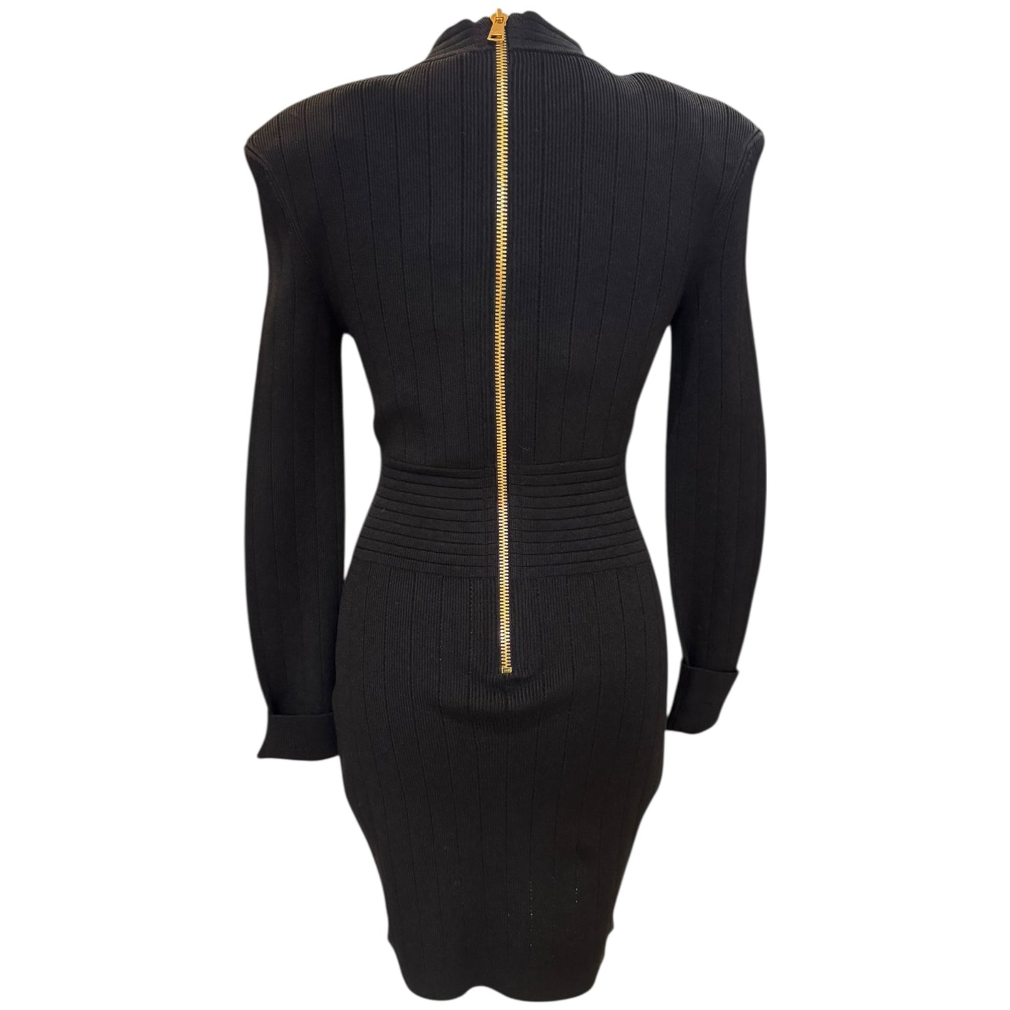 Balmain Black Ribbed Stretch-Knit Mini Dress - 8 - NEW