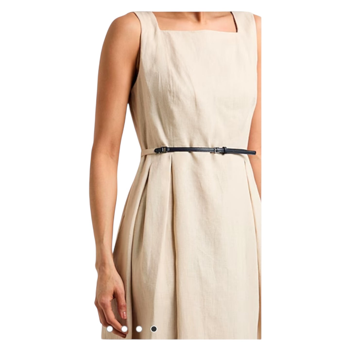 'S Max Mara Light Beige Linen Square Neck Midi Dress - 14