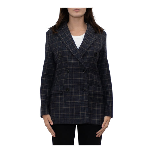 Weekend Max Mara Blue Beige Check Wool Blazer Jacket - 10