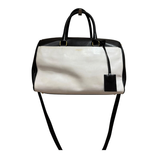 Yves Saint Laurent Black White Bicolor Calfskin Leather Duffle 6 Bag