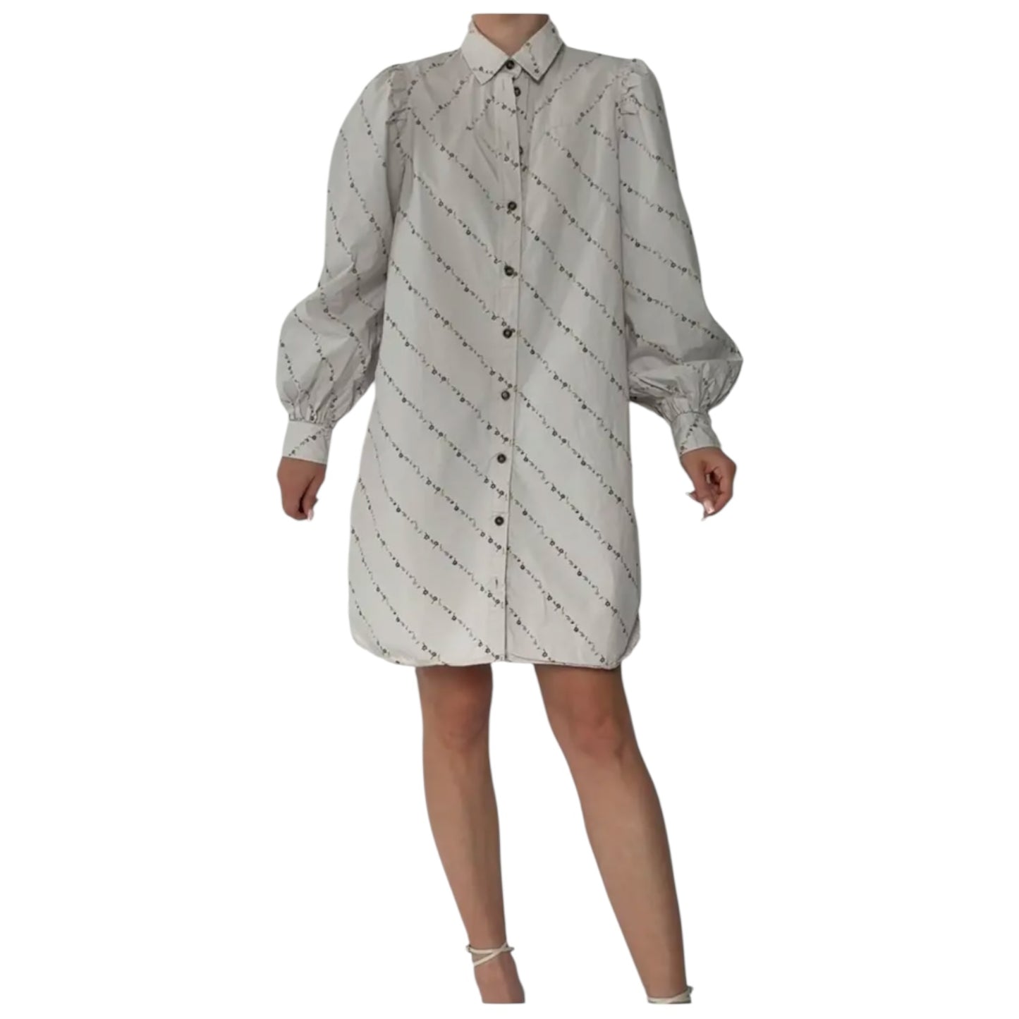 Ganni Vapour Blue Cotton Poplin Shirt Dress - 10 - NEW