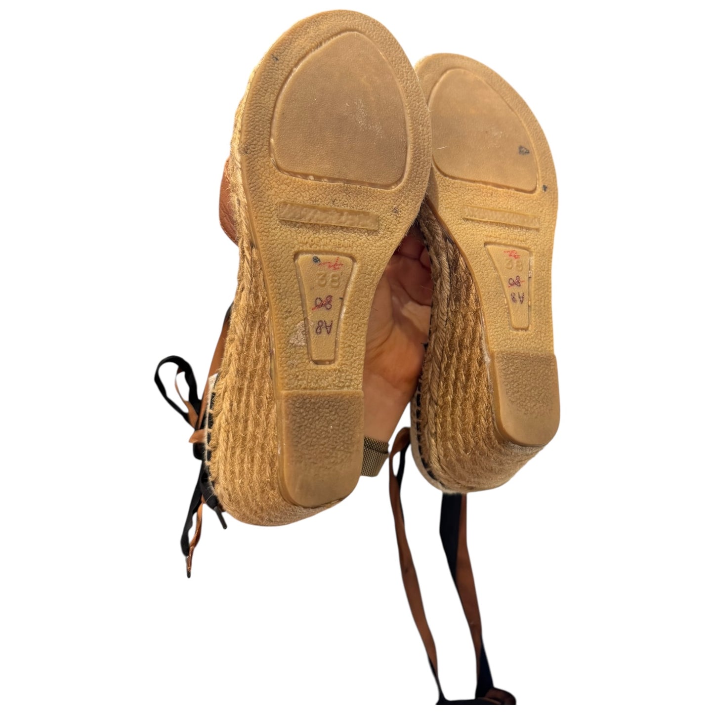 Burberry Wedge Espadrille Sandal with Ribbon Tie - 38 / 5