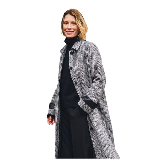 Part Two Herringbone Long Coat Grey Sybille - 16