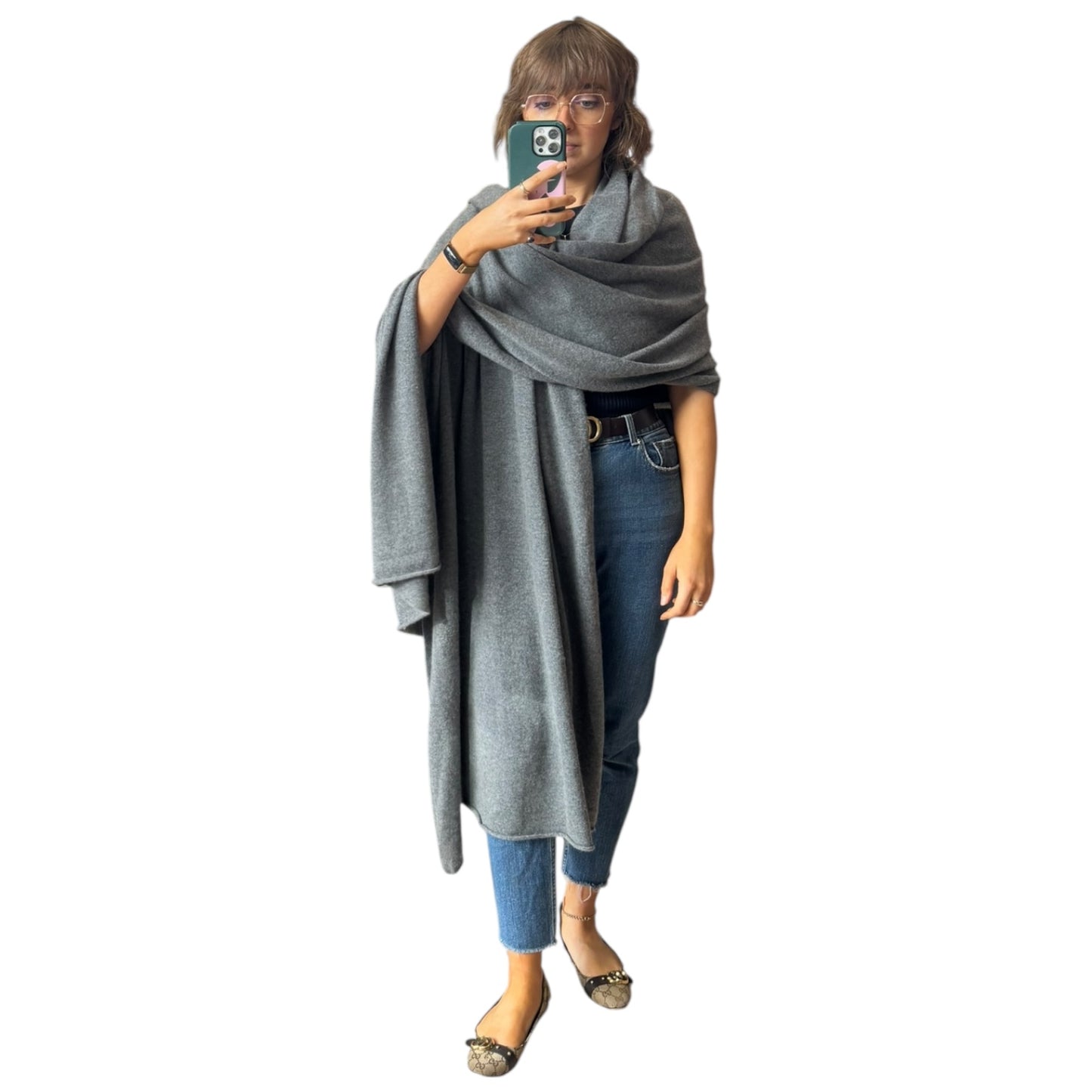 Catherine Robinson Grey Pure Cashmere Oversized Wrap