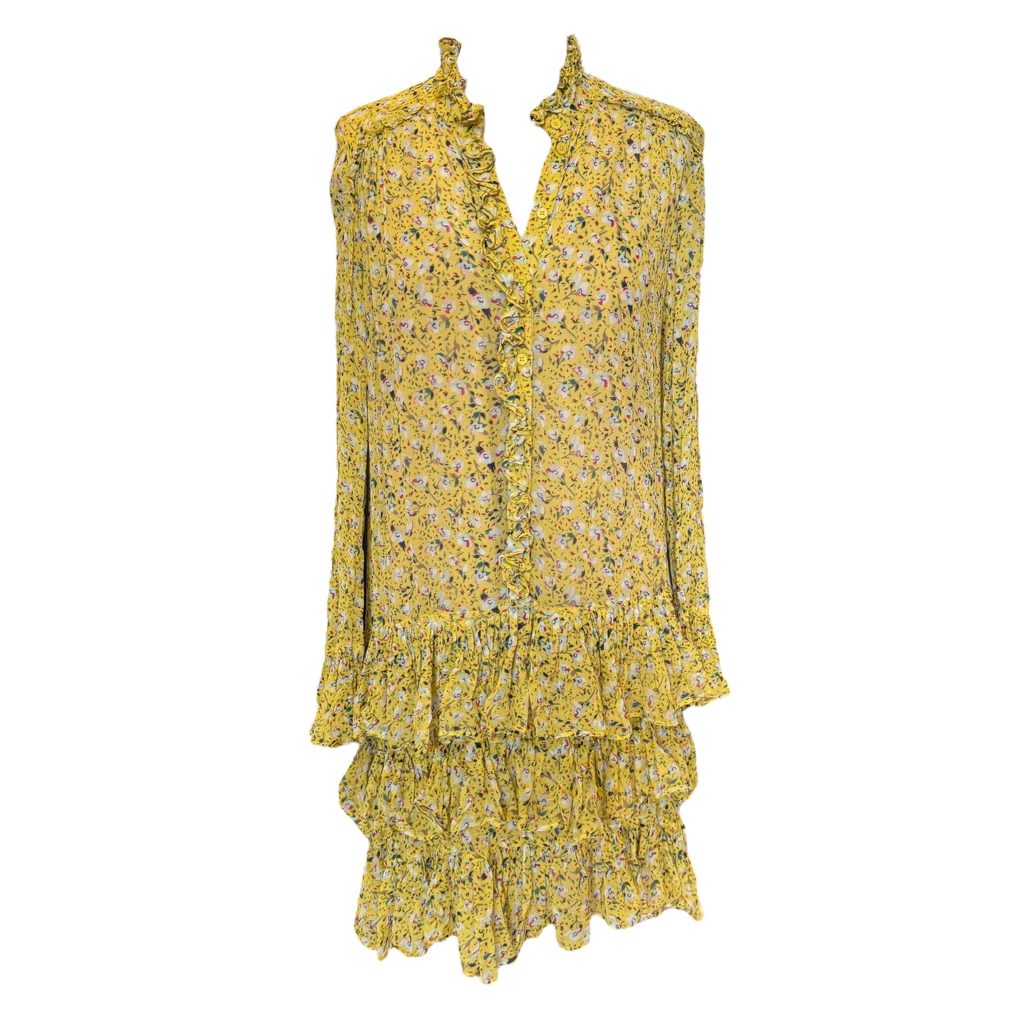 Zadig & Voltaire Yellow Floral Tiered Dress - Size 8/10