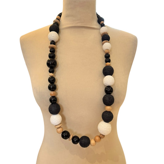 Weekend Max Mara Black Cream and Wood Necklace