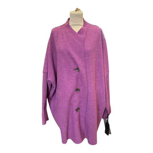 Oska Pink Boiled Wool Coat with Knit Sleeves - 14 - NEW