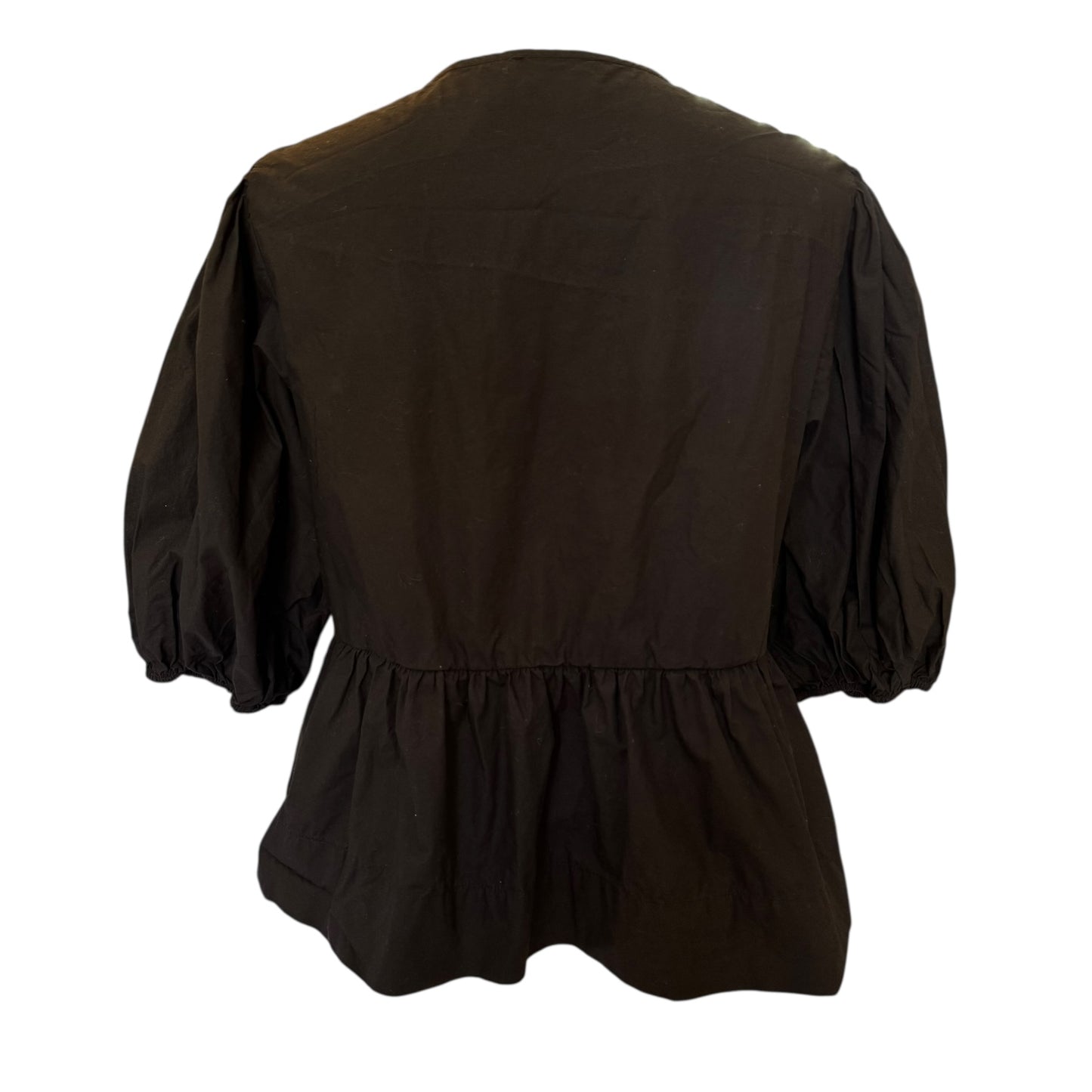 Ganni Black Tie Front Peplum Blouse - 12