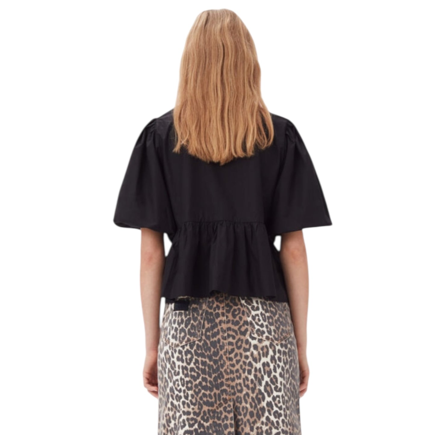 Ganni Black Tie Front Peplum Blouse - 12