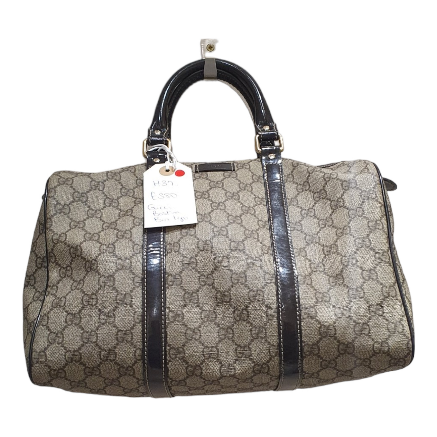 Gucci Boston Logo Bag, Brown Patent