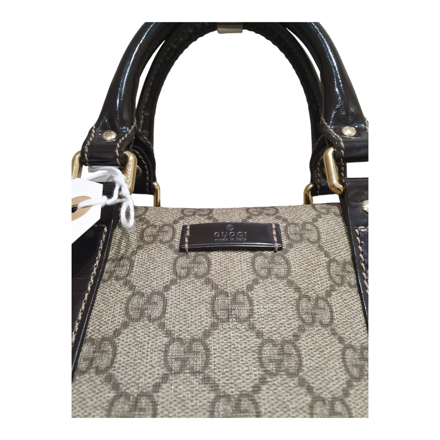 Gucci Boston Logo Bag, Brown Patent