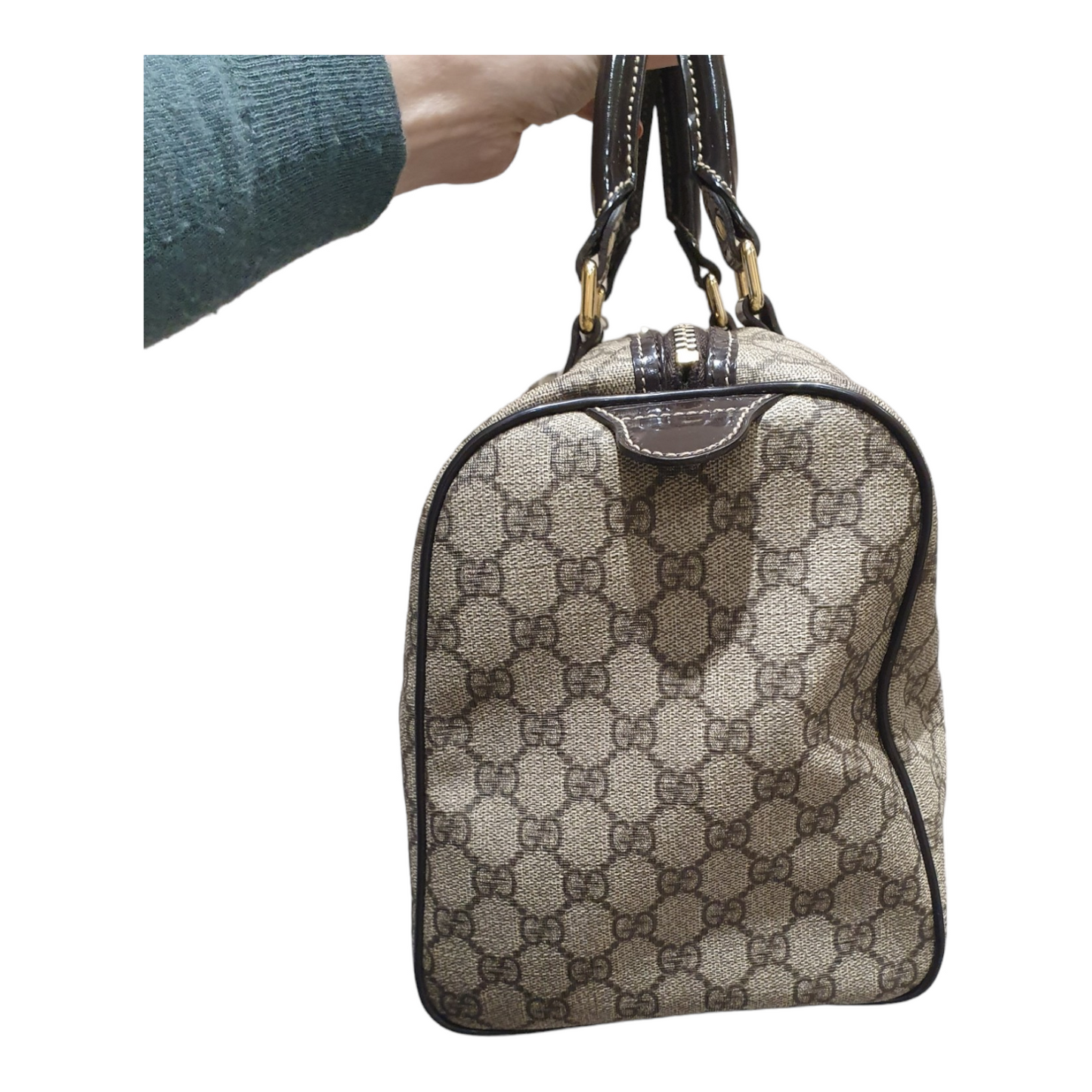 Gucci Boston Logo Bag, Brown Patent