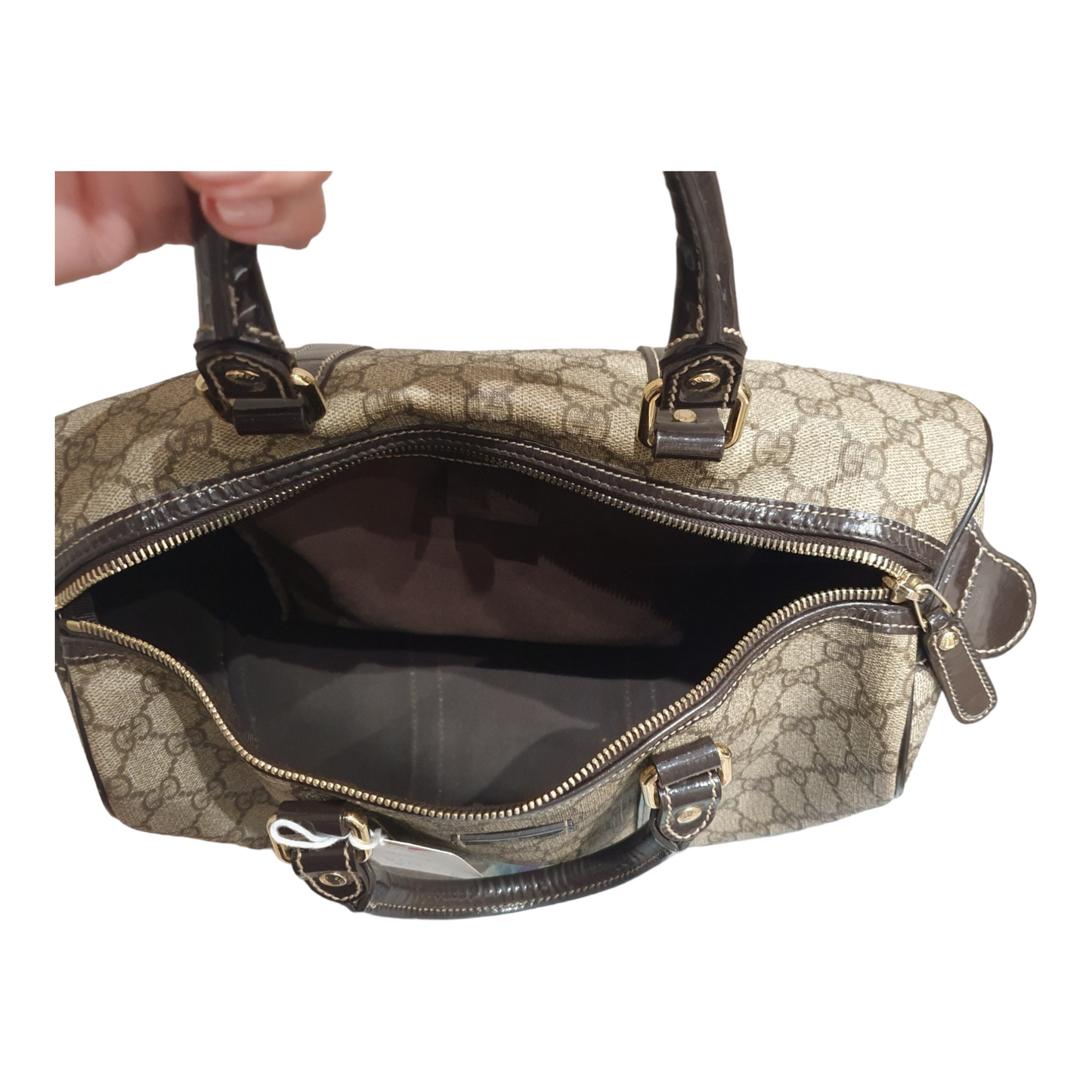 Gucci Boston Logo Bag, Brown Patent