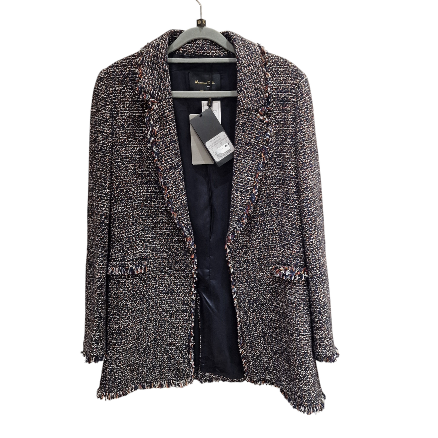 Massimo Dutti Navy Tweed Longline Blazer, Size 10, New