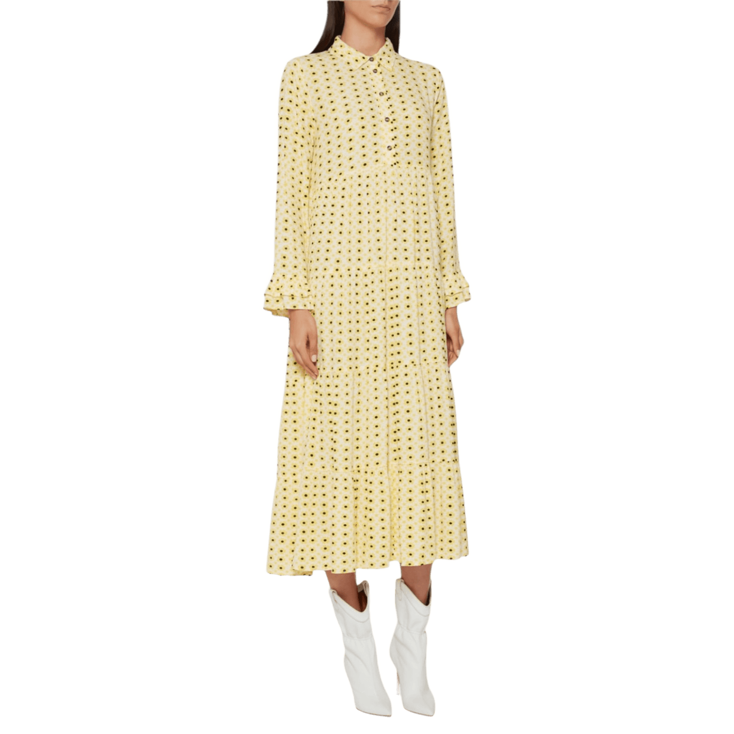 Ganni Yellow Floral Midi Dress - 10