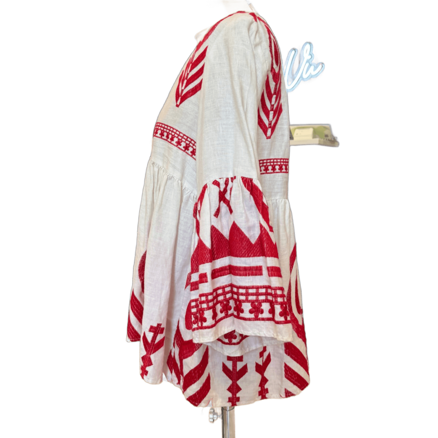 Greek Archaic Kori White with Red Embroidery Top - S / UK 10