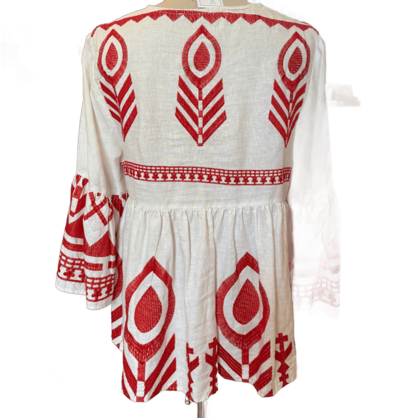 Greek Archaic Kori White with Red Embroidery Top - S / UK 10