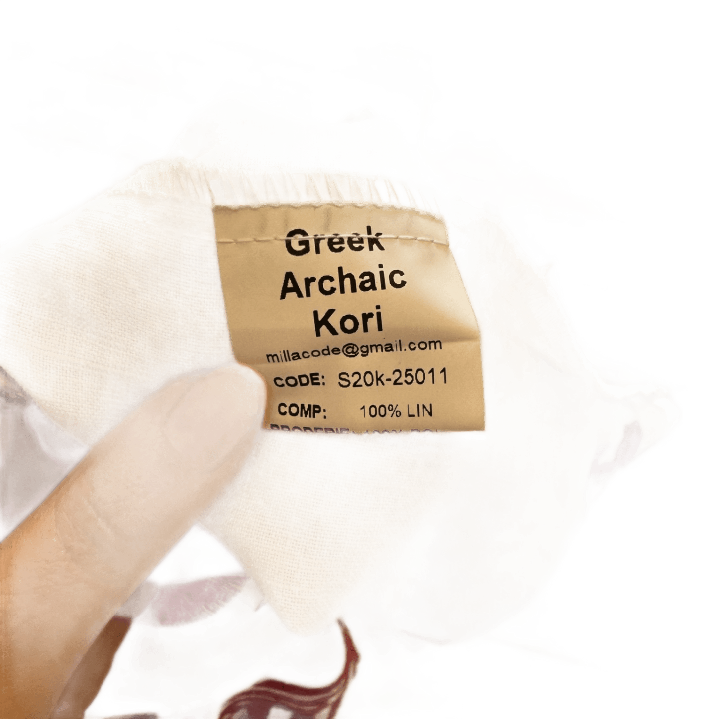 Greek Archaic Kori White with Red Embroidery Top - S / UK 10
