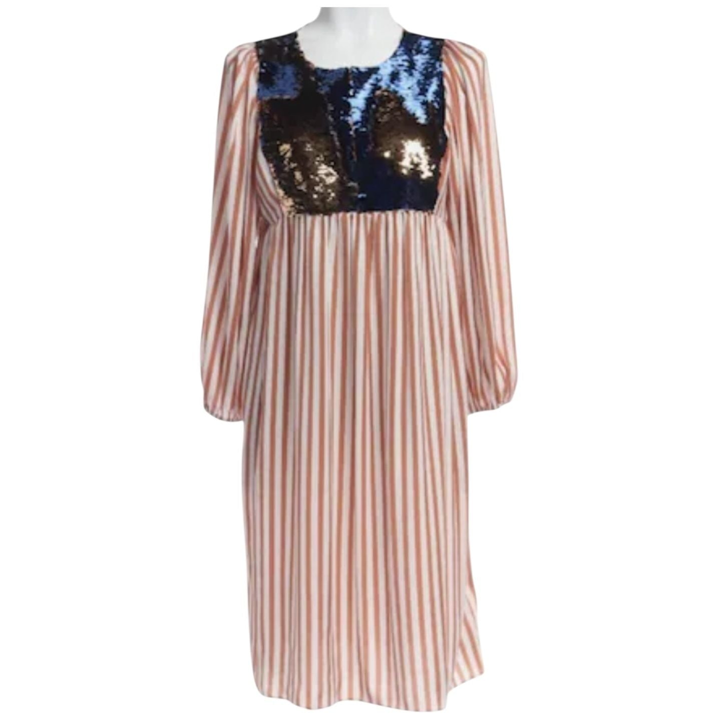 Steffen Schraut White/Brown Stripey and Sparkly Dress - UK 12