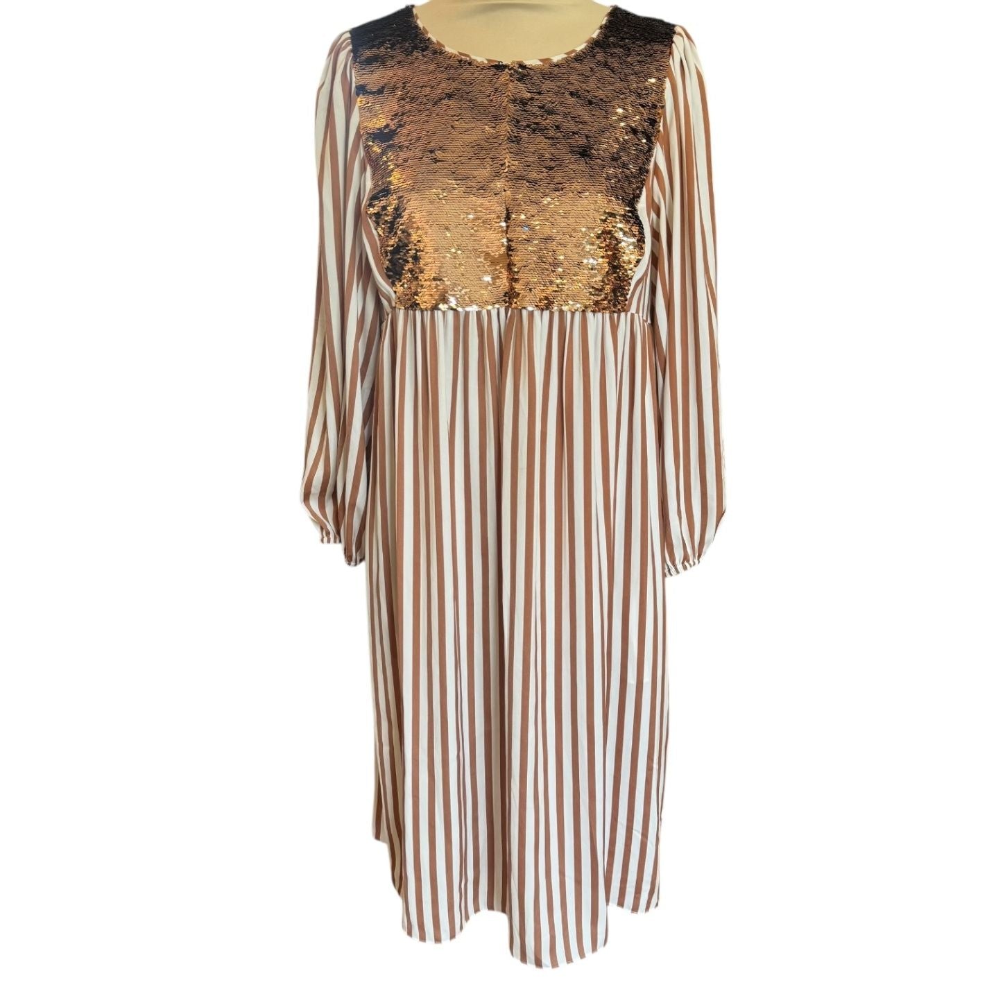 Steffen Schraut White/Brown Stripey and Sparkly Dress - UK 12