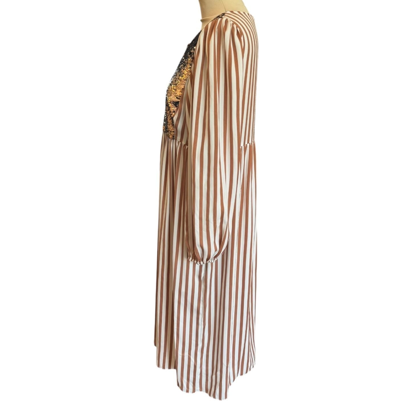 Steffen Schraut White/Brown Stripey and Sparkly Dress - UK 12