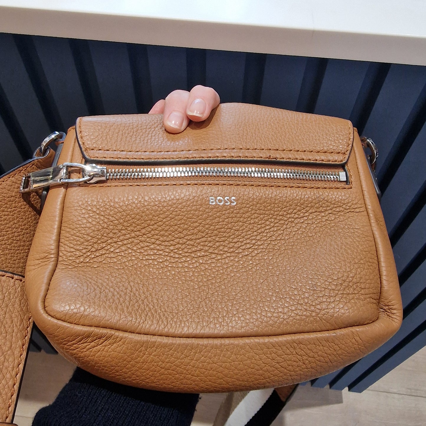 Boss Tan Leather Crossbody Bag