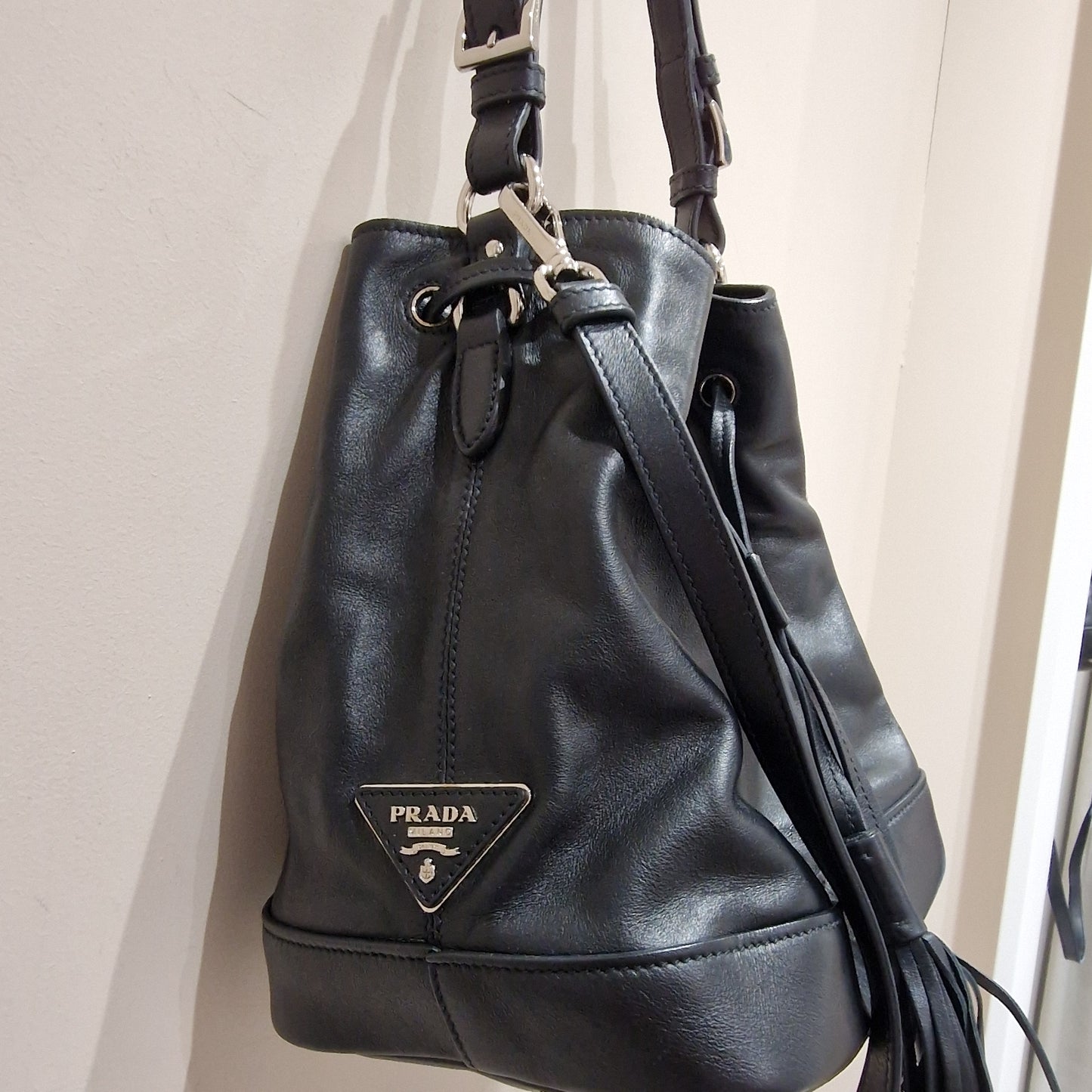 Prada Black Leather Bucket Bag