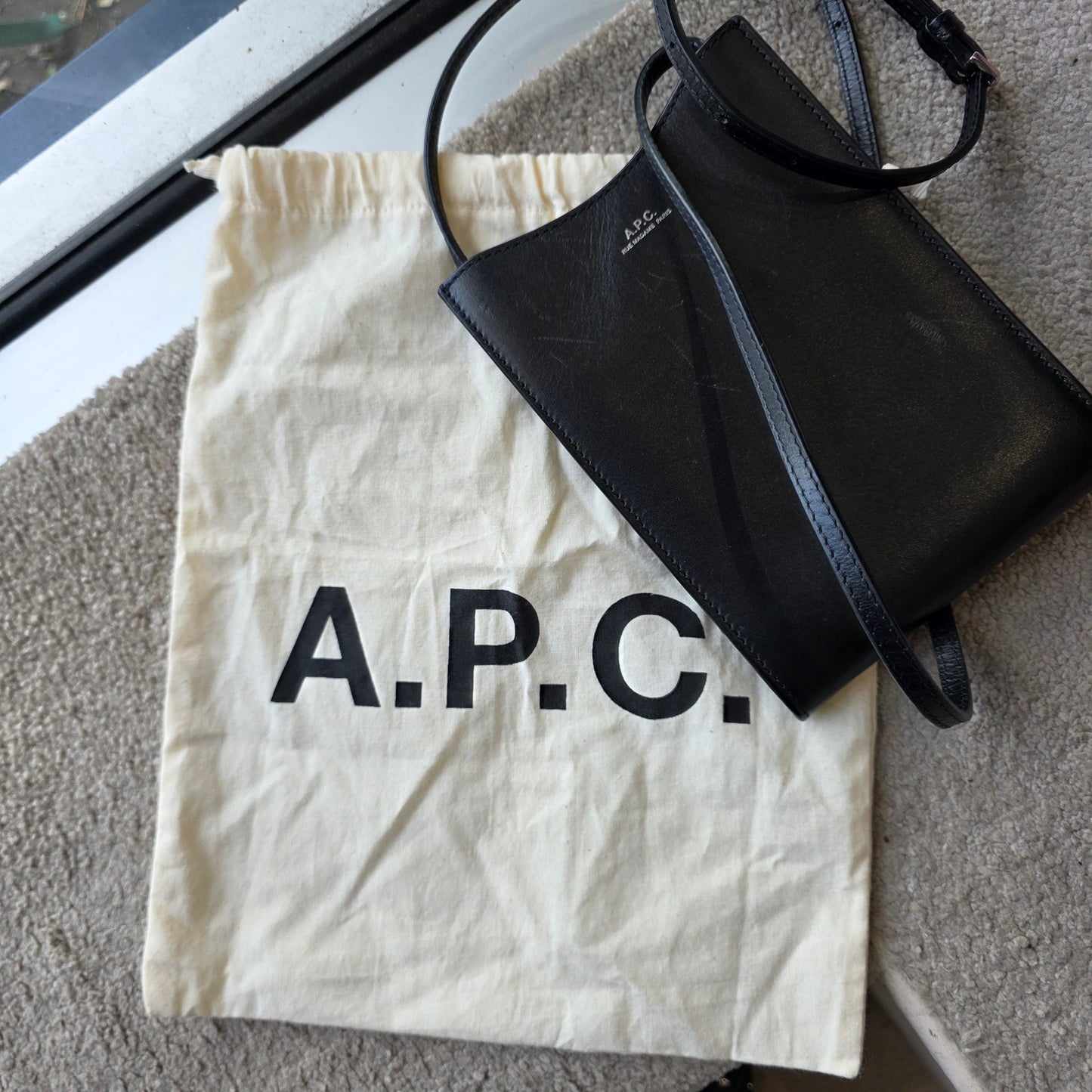 A.P.C Jamie Black Leather Phone Bag