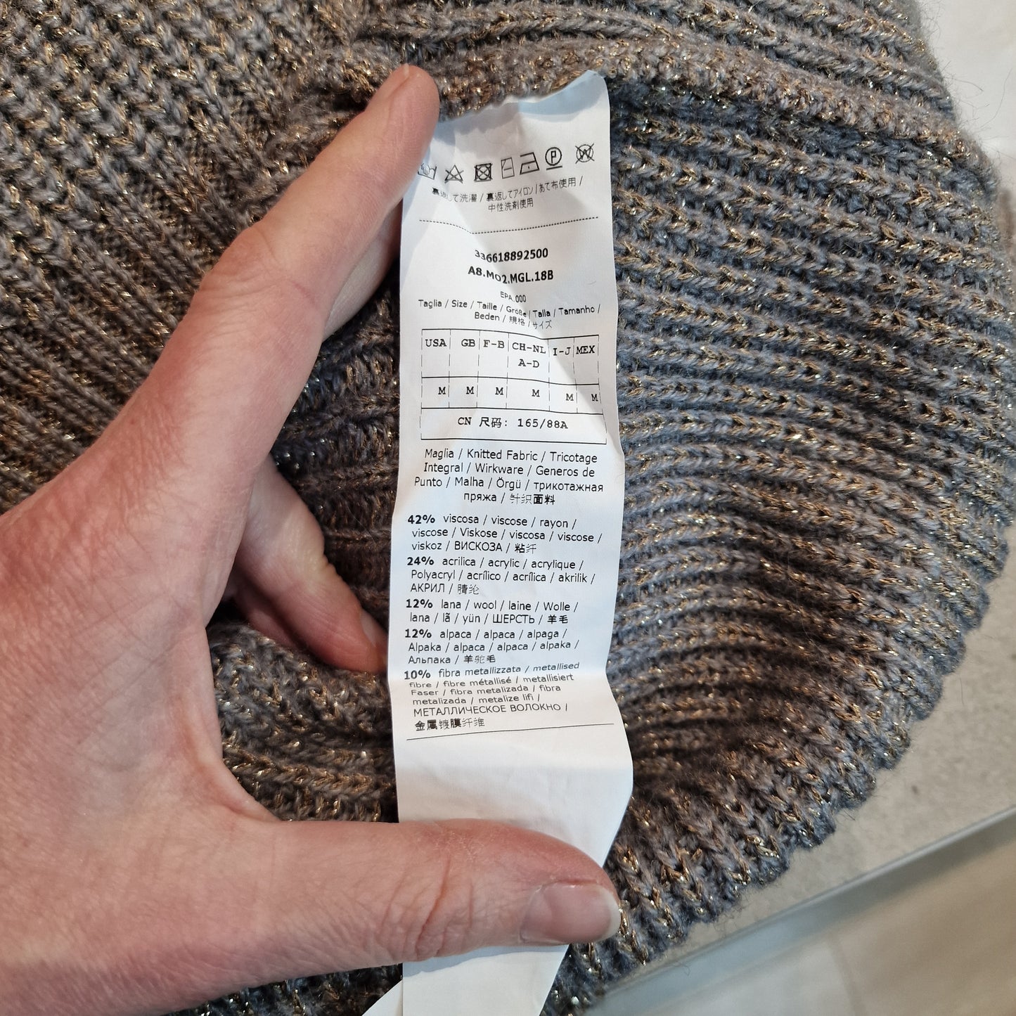 Marella Taupe and Gold Rib Round Neck Sweater - M