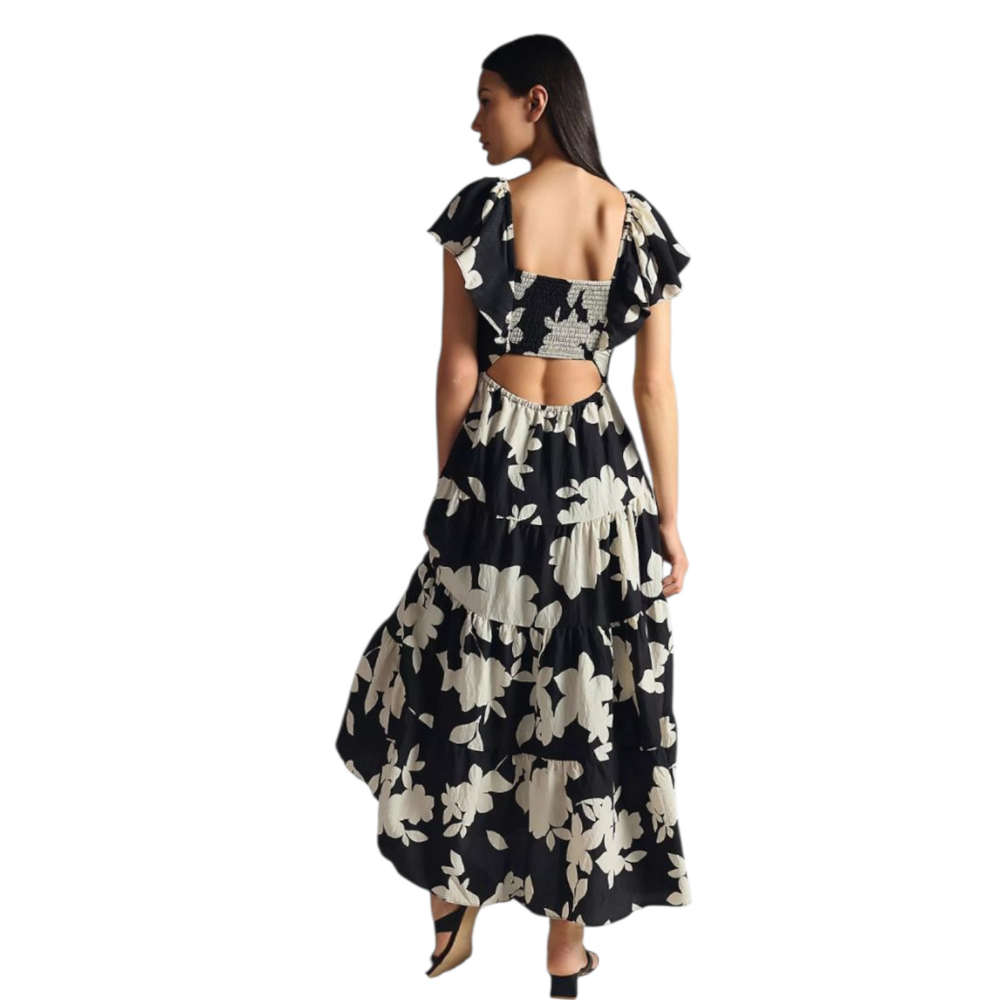 Anthropologie 'Silverlake Flutter-Sleeve' Black and Cream Dress - 8/10