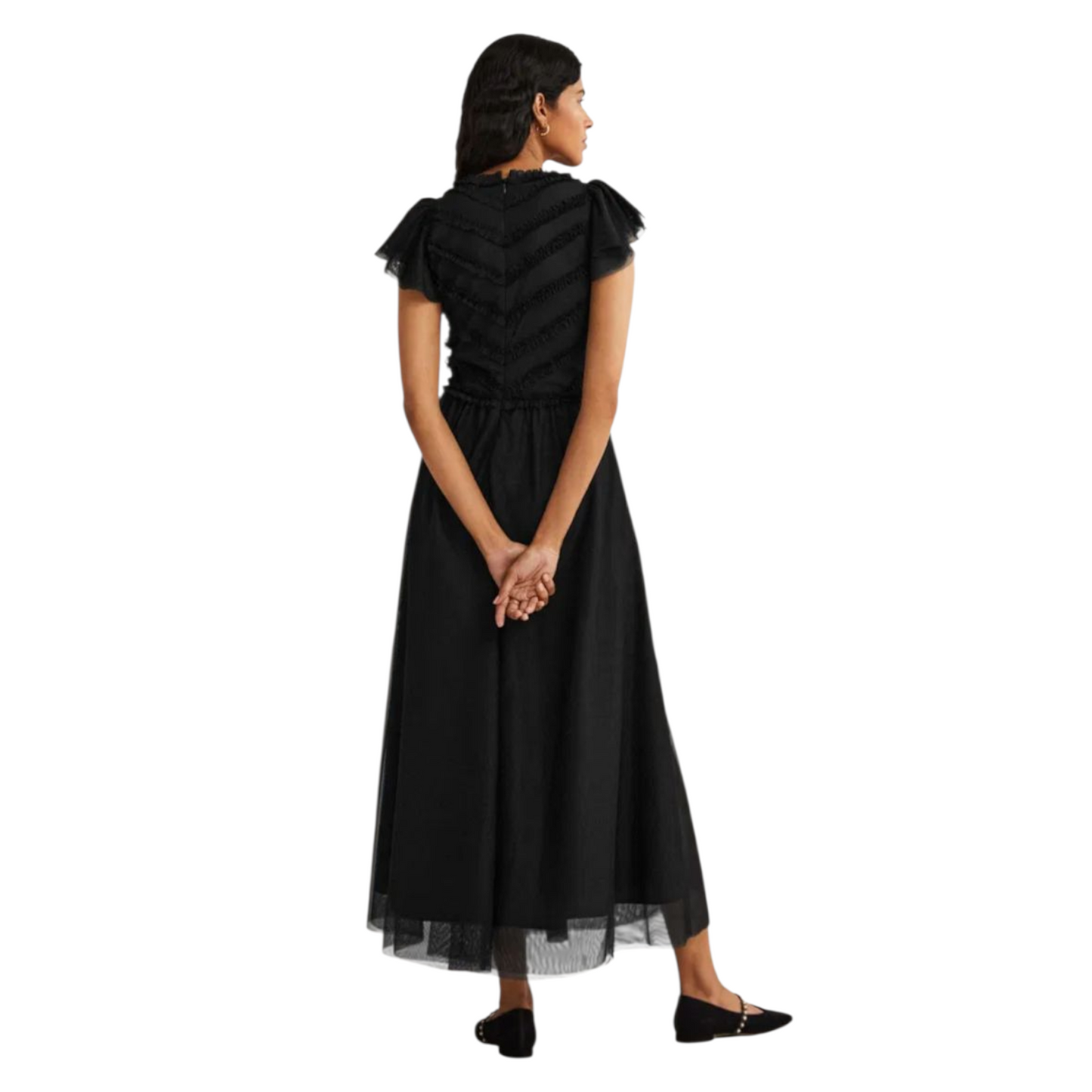 Boden Black V-Neck Tulle Maxi Dress - 16/18