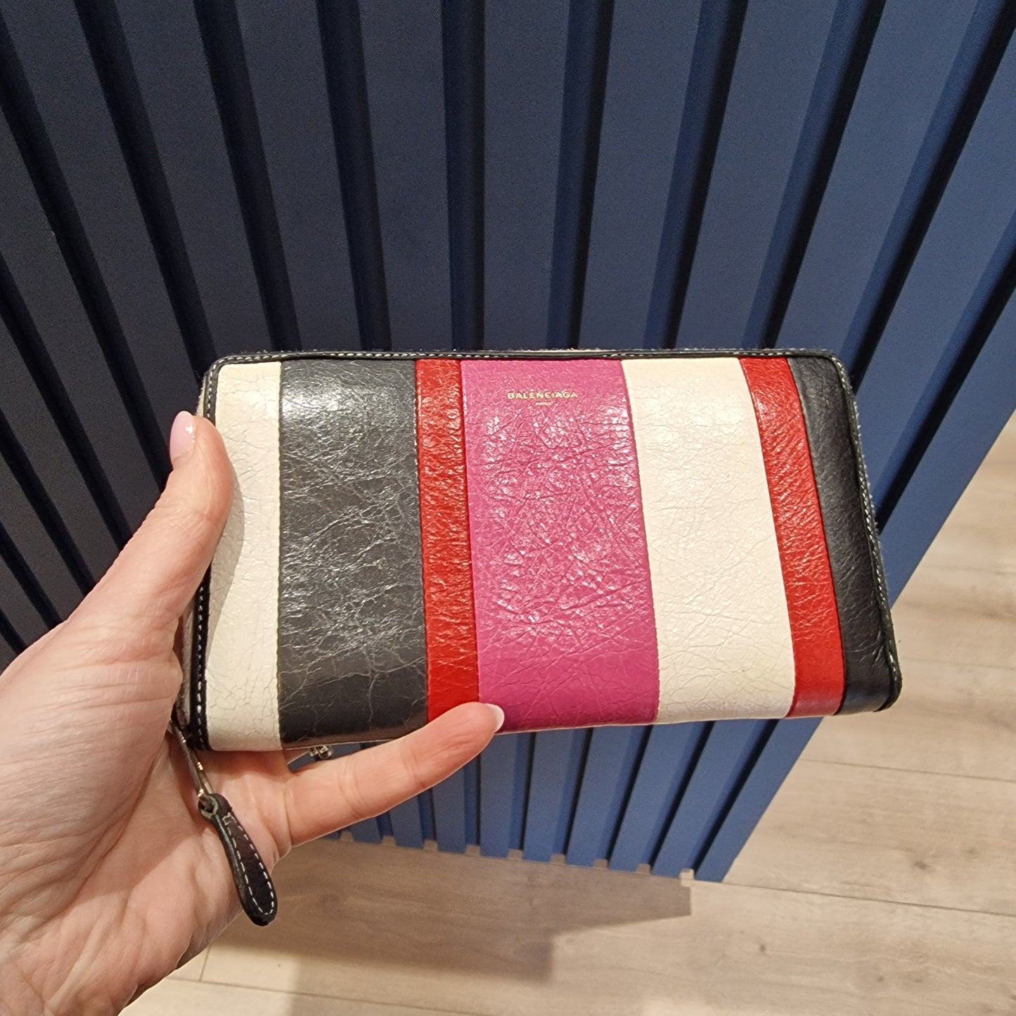 Balenciaga Crackle Leather Zip Around Wallet