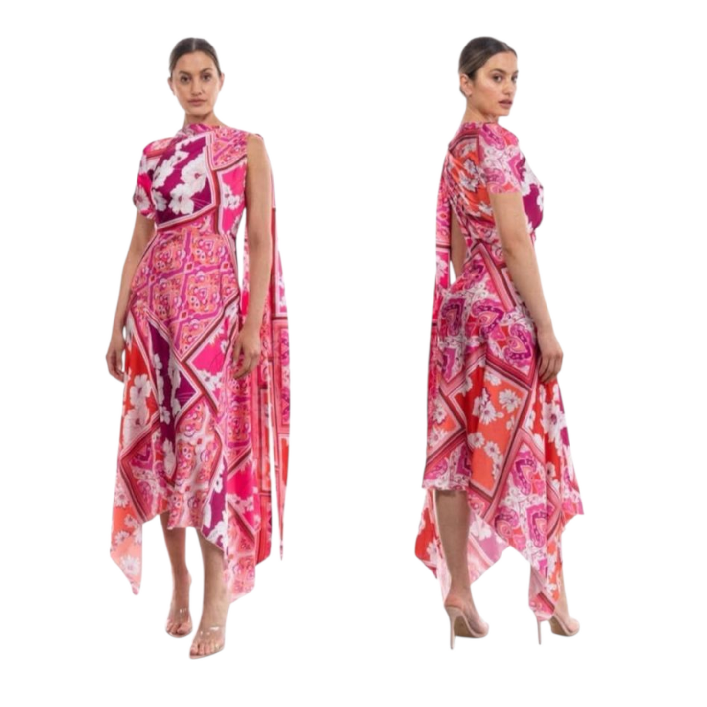 Kevan Jon 'Didi' Pink One Shoulder Paisley Dress - 16