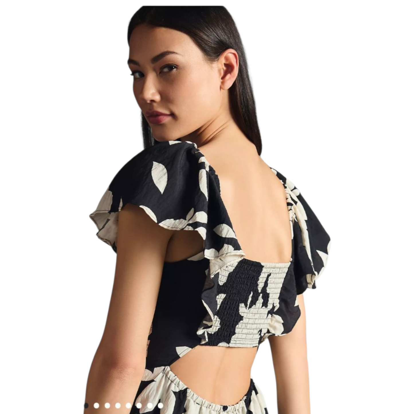 Anthropologie 'Silverlake Flutter-Sleeve' Black and Cream Dress - 8/10