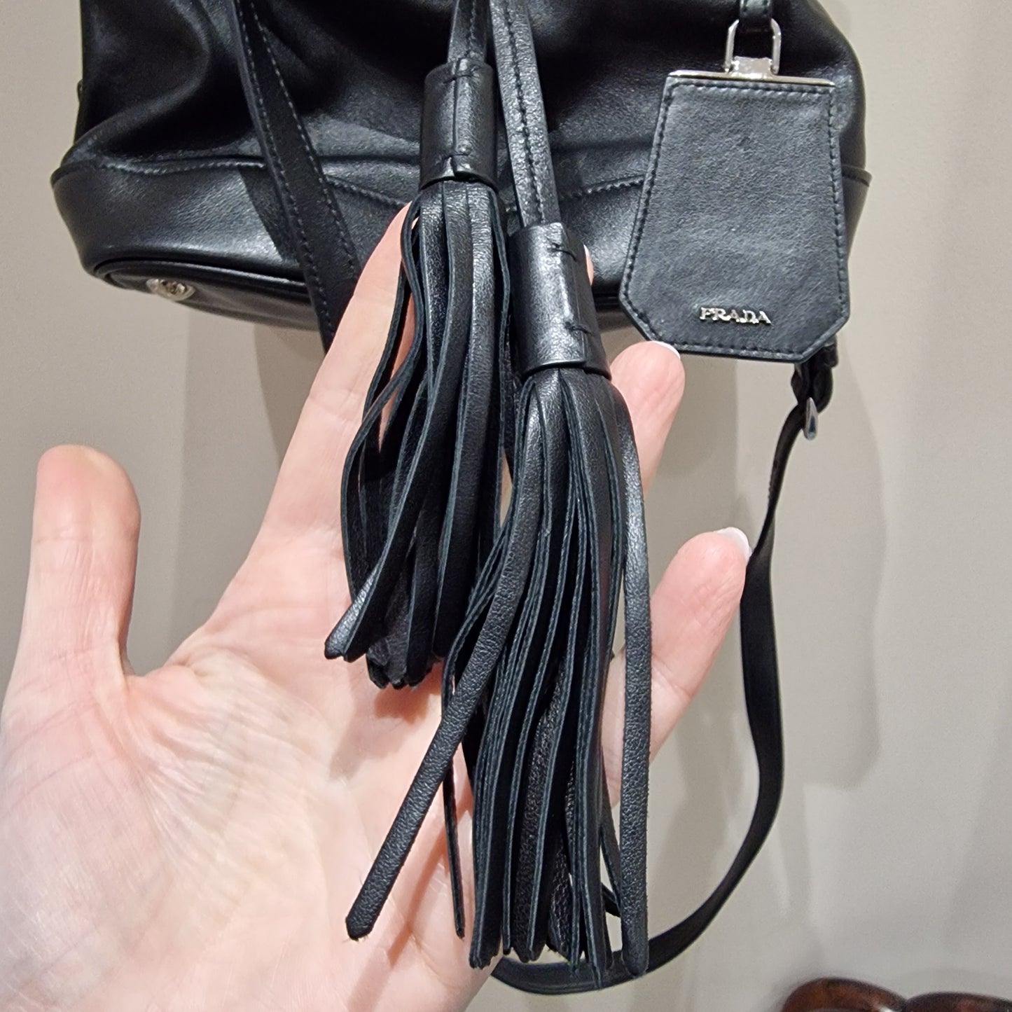 Prada Black Leather Bucket Bag