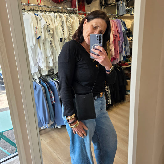 A.P.C Jamie Black Leather Phone Bag