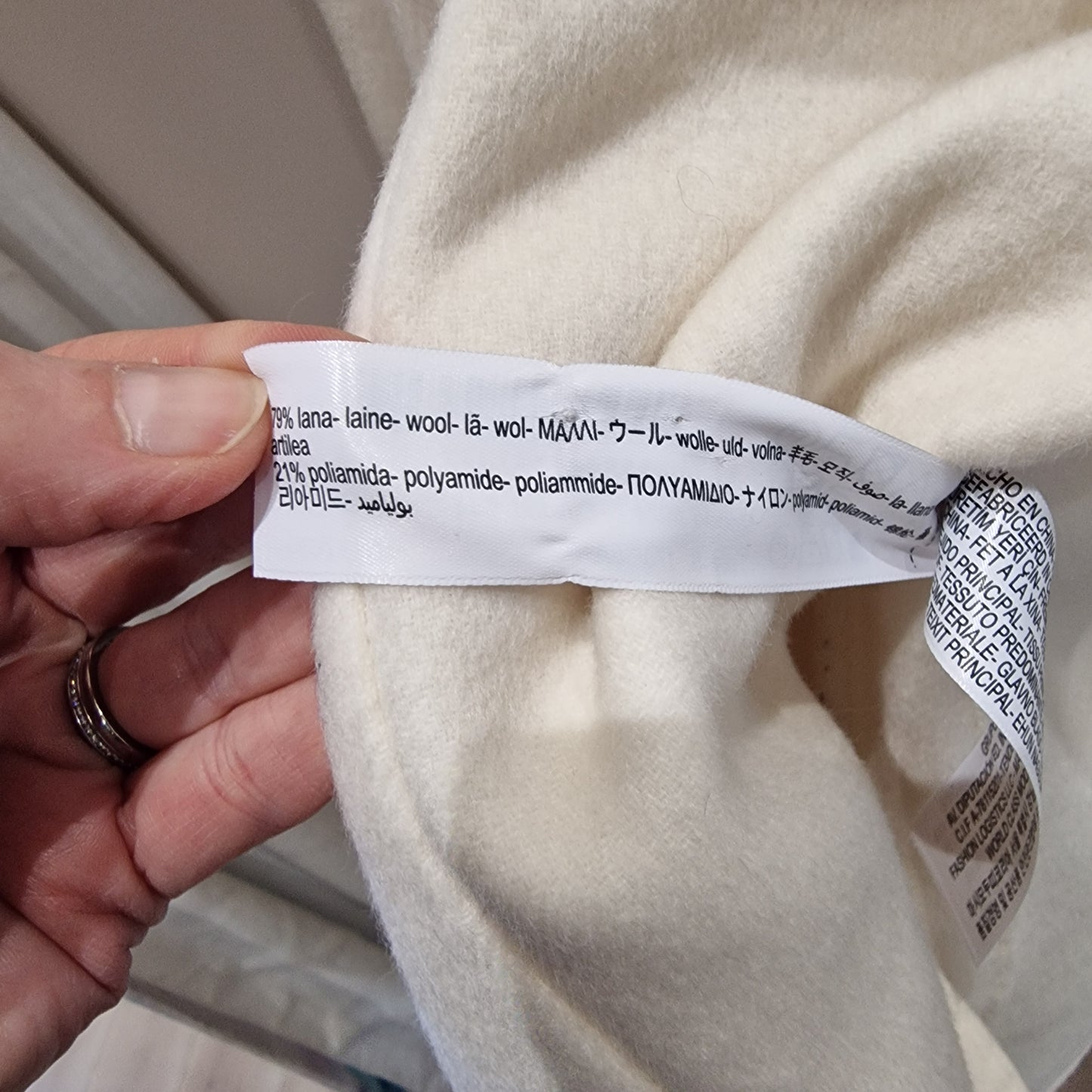 Massimo Dutti Cream Wool Long Jacket  - Small