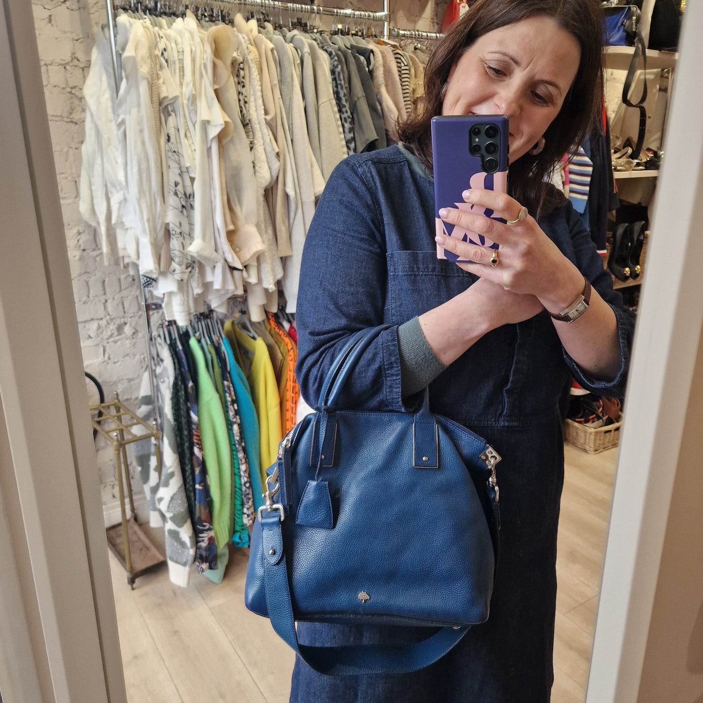 Mulberry Alice Sea Blue Zip Tote