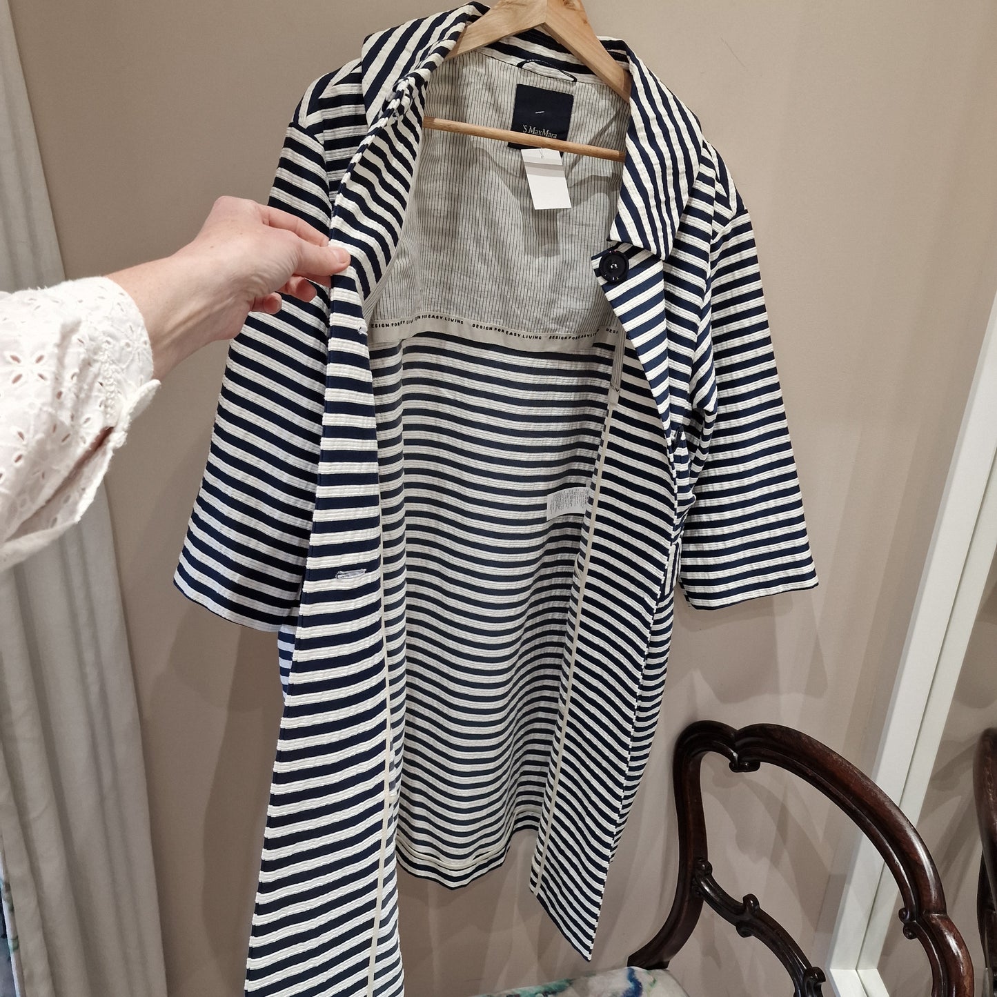 'S Max Mara Navy & White Stripe Coat - 12