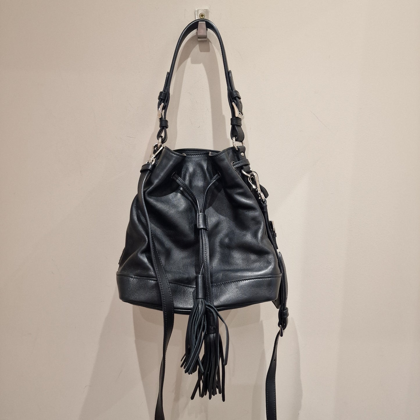 Prada Black Leather Bucket Bag