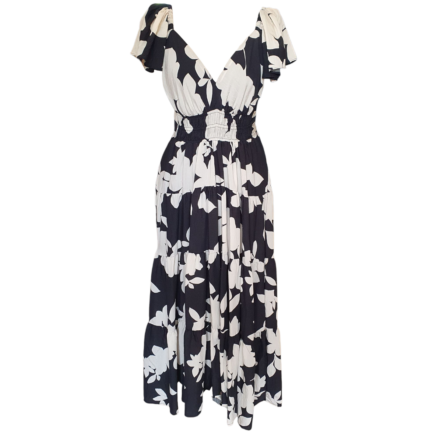 Anthropologie 'Silverlake Flutter-Sleeve' Black and Cream Dress - 8/10