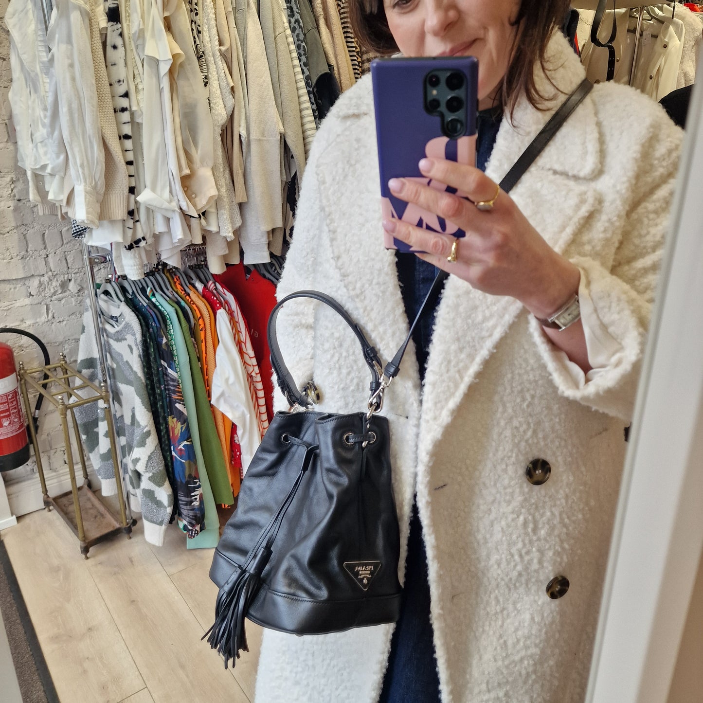 Prada Black Leather Bucket Bag