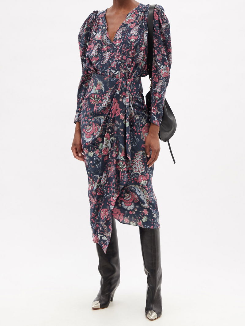 Isabel Marant Navy Patterned Silk Dress - 10
