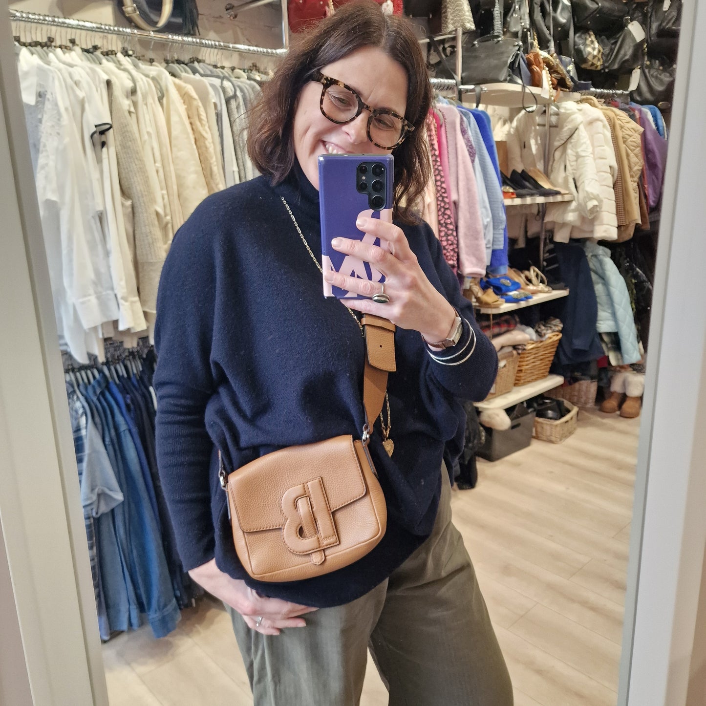 Boss Tan Leather Crossbody Bag