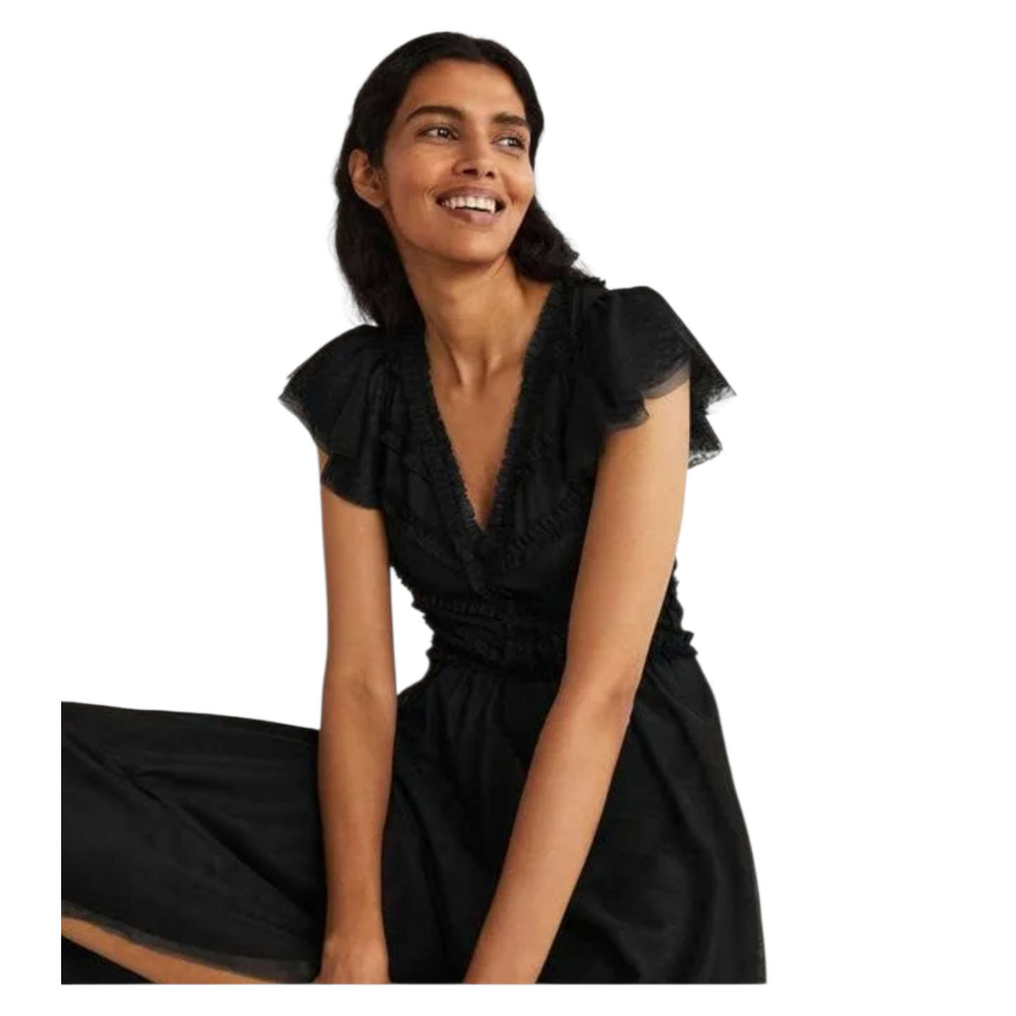 Boden Black V-Neck Tulle Maxi Dress - 16/18